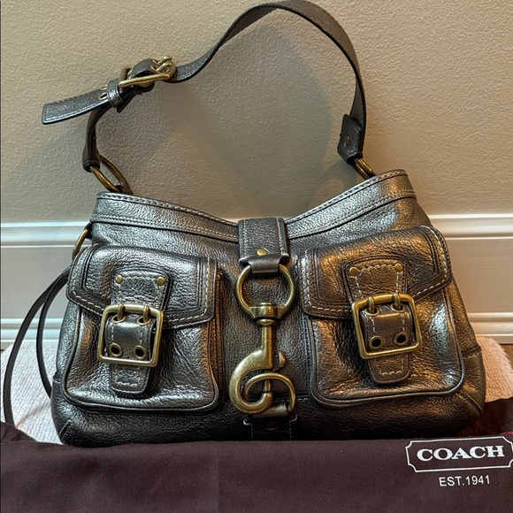 Gunmetal Coach Leather Shoulder Bag - Picture 2 of 10